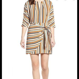 STRIPE FAUX WRAP DRESS
